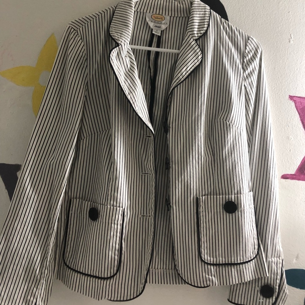 Vintage Talbots Vertical Striped Blazer Jacket Black White Women